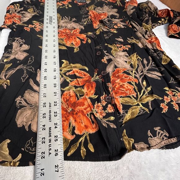 Carole Little Womens Floral Button-Up Blouse Size 14 Black Rayon Long Sleeve - Picture 9 of 9